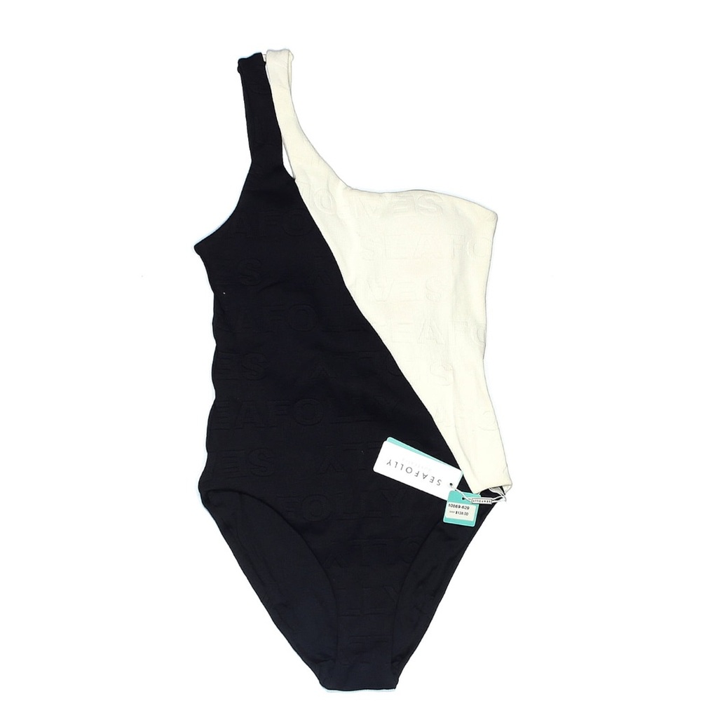 NWT 🤍🖤 SEAFOLLY Colorblock One Shoulder One Piece Black Swimsuit US/8 AUS/12 - Picture 2 of 6